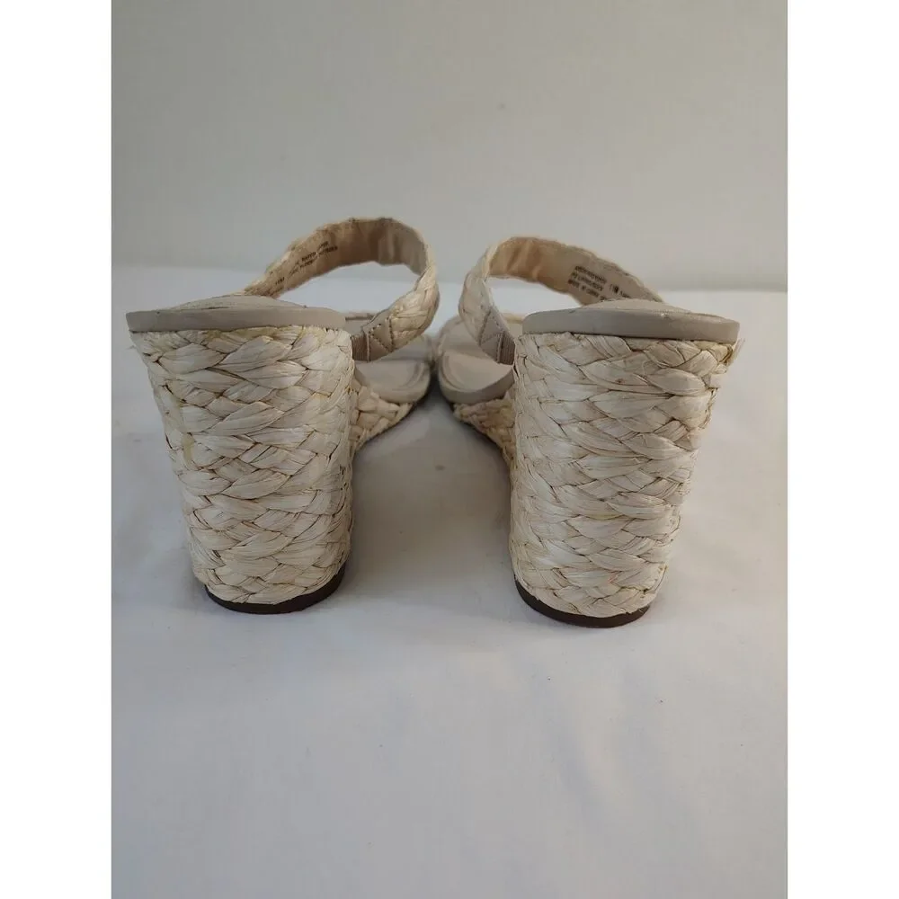 Steven New York Raffia Wedge Slide Shoes Beige Braided Sandals Women's 11M